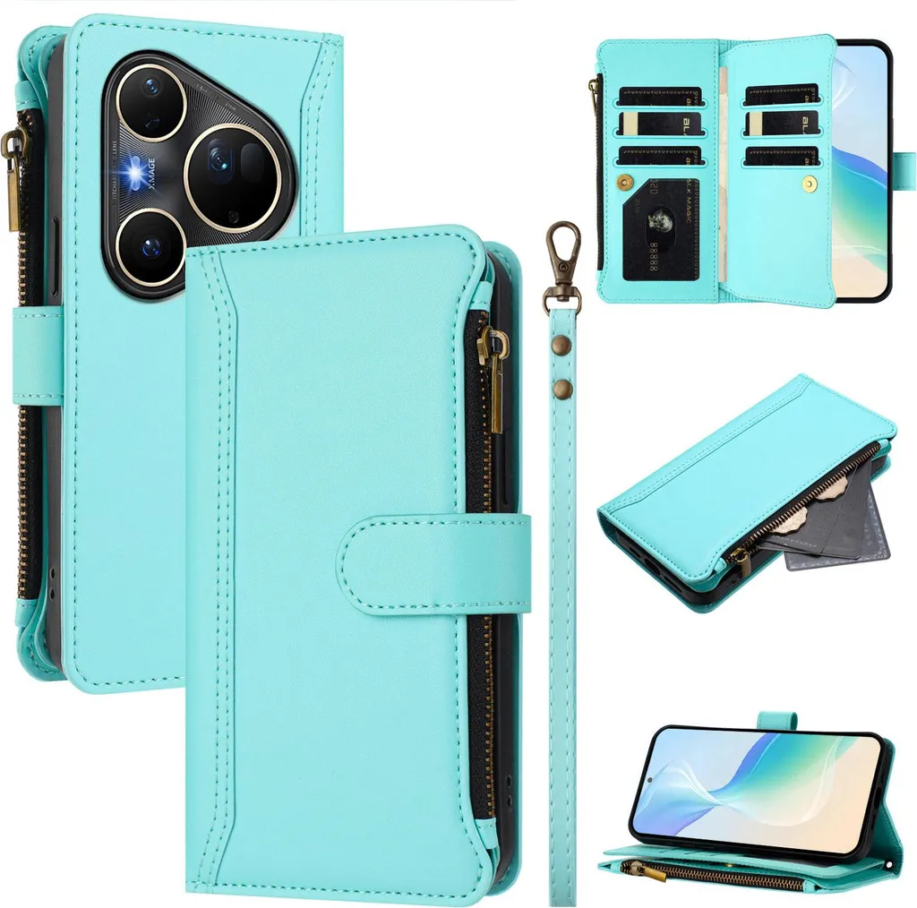 Custodia Elegante Verde Menta Huawei Pura 80 Ultra Portafoglio Zip