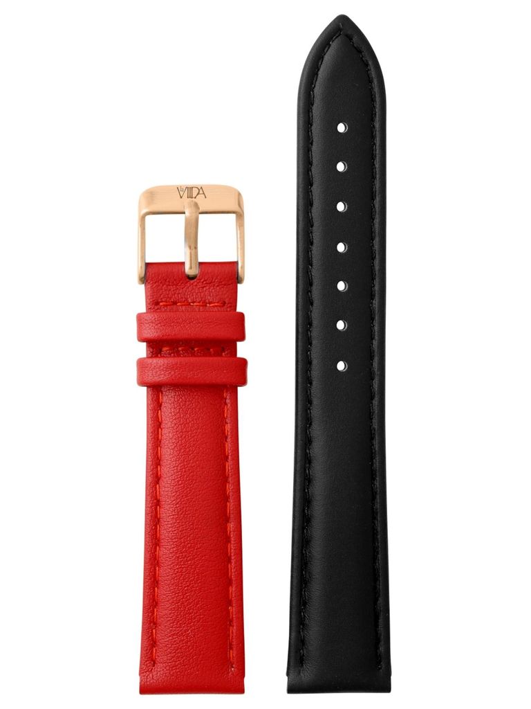laVIIDA Uhrenarmband LB-SVI2020R Leder 18 mm Schwarz-Rot-Rosé
