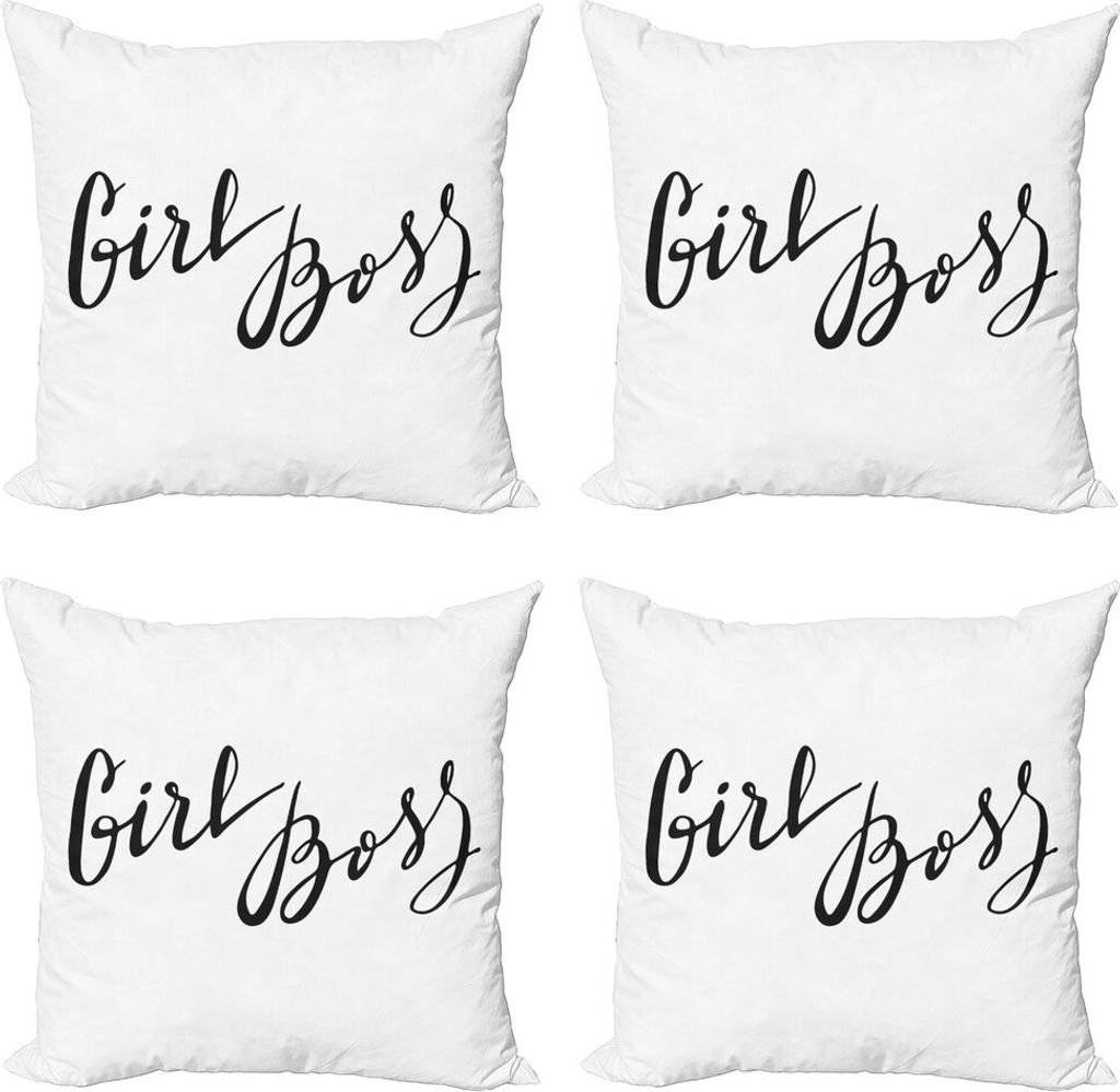 ABAKUHAUS Mädchen Boss Kissenbezug Set (4 Stück), Monochrome Feminine Text, Moderner Doppelseitiger Digitaldruck, 40 cm x 40 cm, Charcoal Grau un...