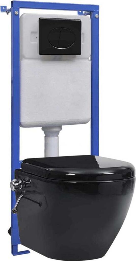 ZMH Wand-WC Spülrandlos Unterputz-Spülkasten Schwarz Keramik