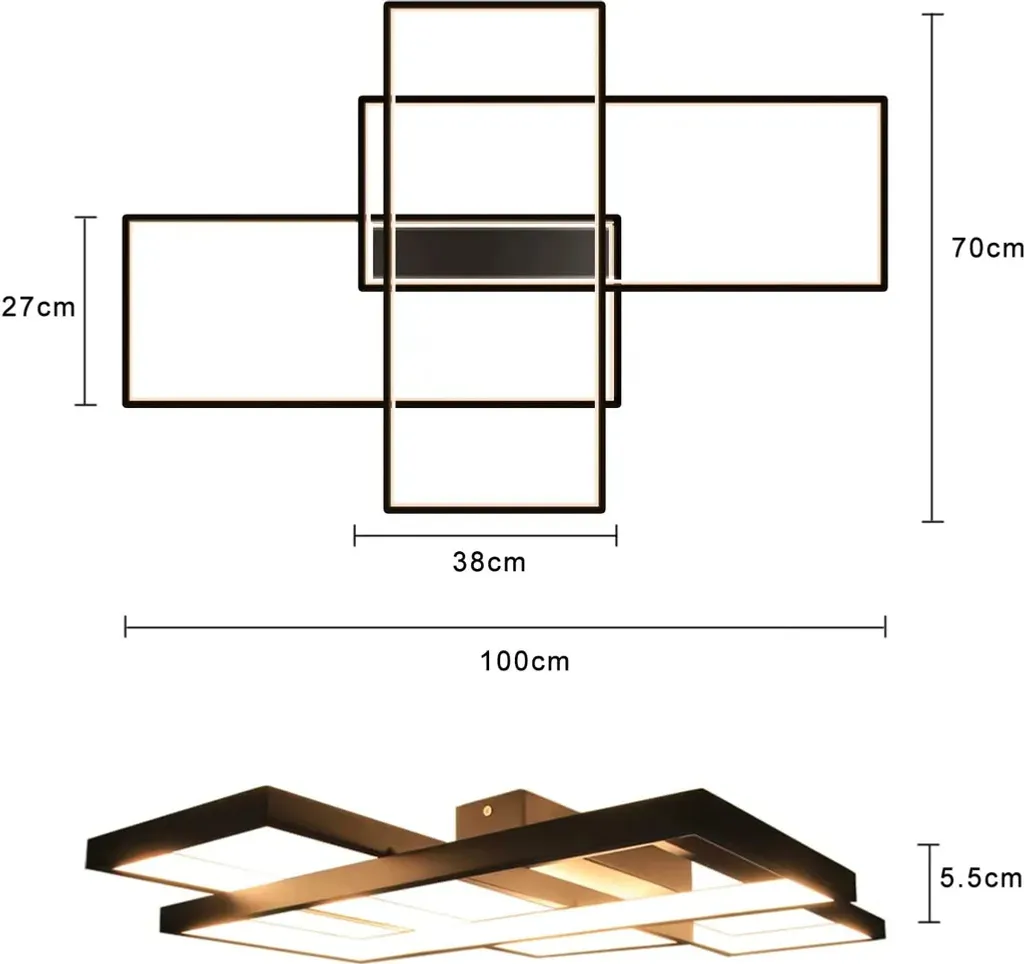 Plafonnier LED 88W Géométrique à Intensité Variable Noir Moderne - 4