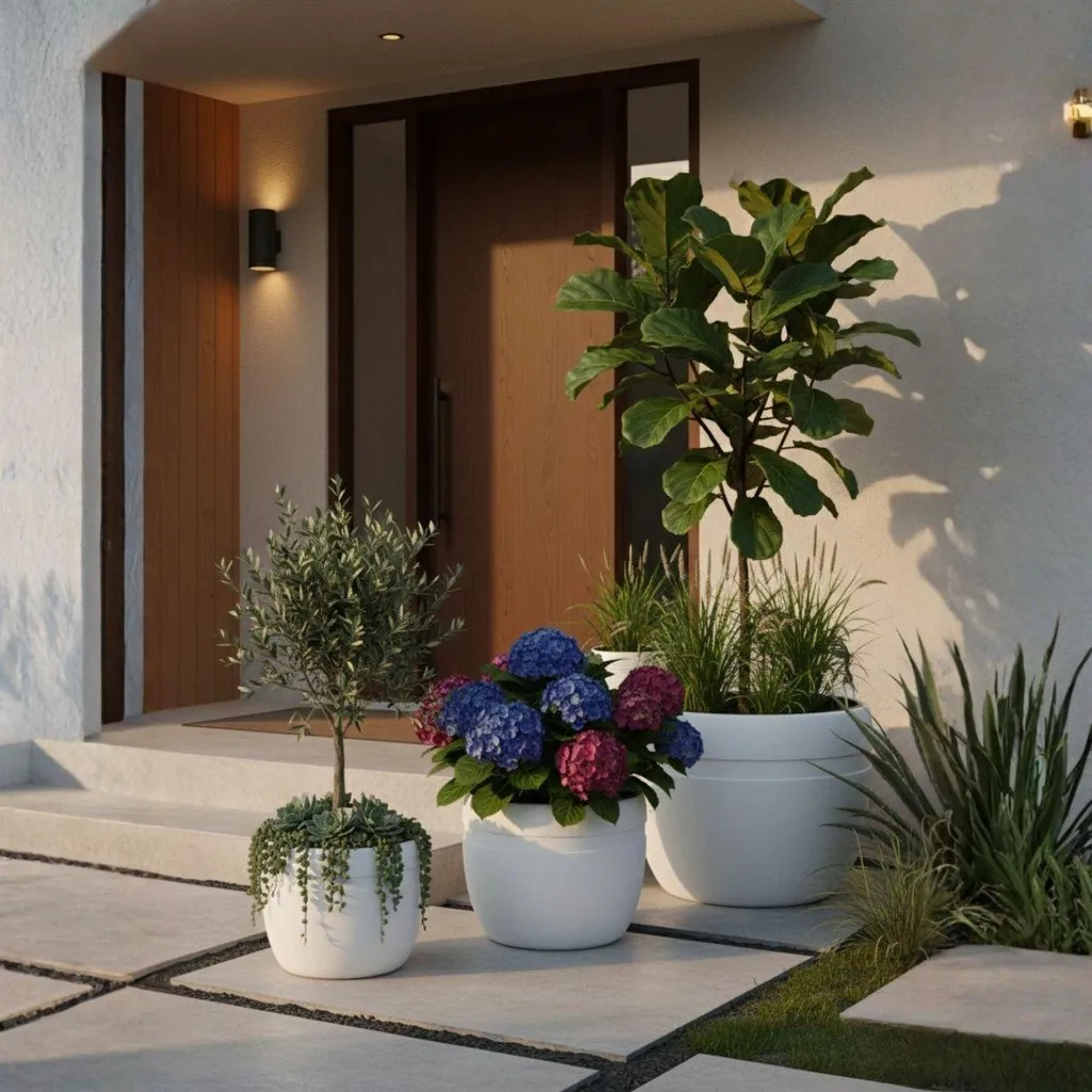 Pot de fleurs pour salon et terrasse - Grand Cache-pot blanc moderne - 10