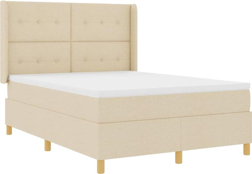 vidaXL Boxspringbett mit LED-Lichtleisten Creme 140 x 190 cm Stoff