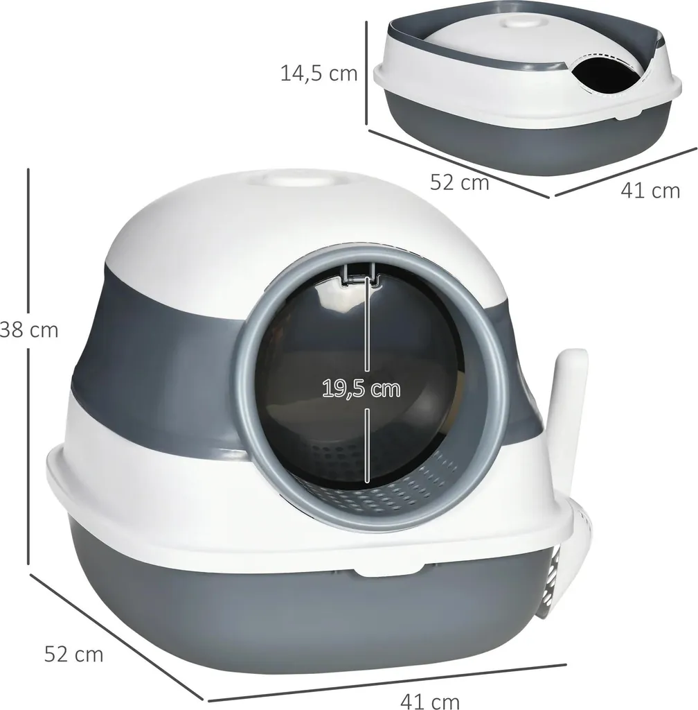 Bac à litière anti-odeurs et projections pliable avec pelle blanc gris - 3