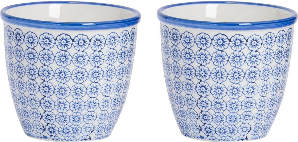Nicola Spring Handbedruckte Blumentöpfe - 14 cm - Marineblau - 2er-Pack