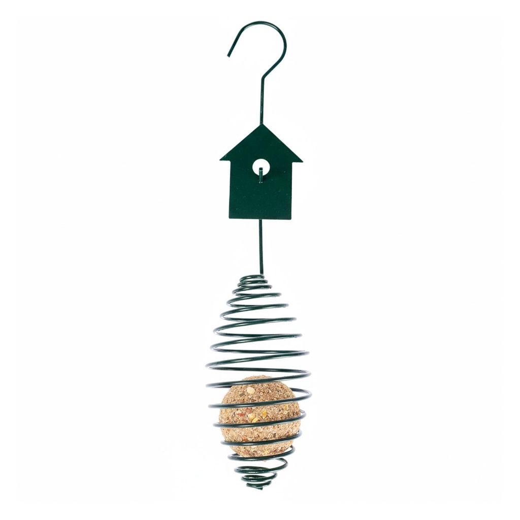 HOMESCAPES Meisenknödel Futterspender mit Metallfeder, Vogelhaus-Design, grün
