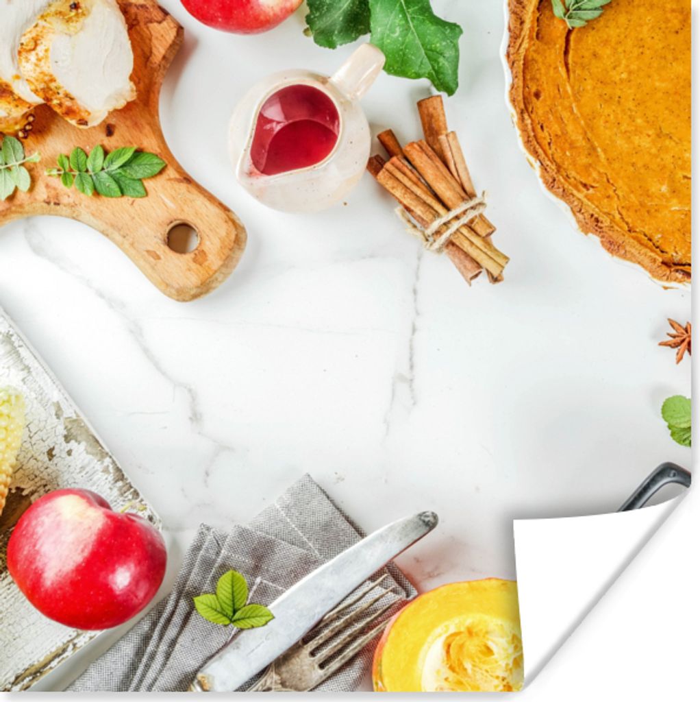 MuchoWow Poster Kräuter - Früchte - Zimt - Küche - Torte 75x75 cm - Wand Dekoration