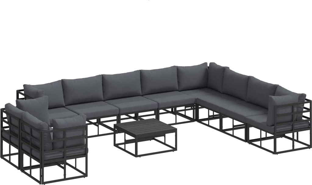 Gartensofa-set mit Kissen 11 pcs Schwarz Aluminium