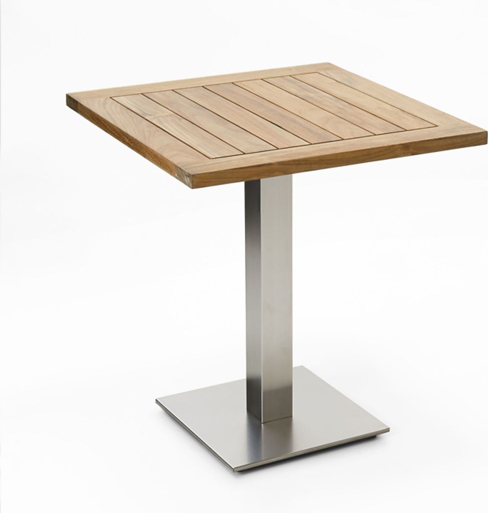 Gartentisch Bistrox 95x95 Tischplatte Teak Recycelt Gestell Edelstahl Gebürstet