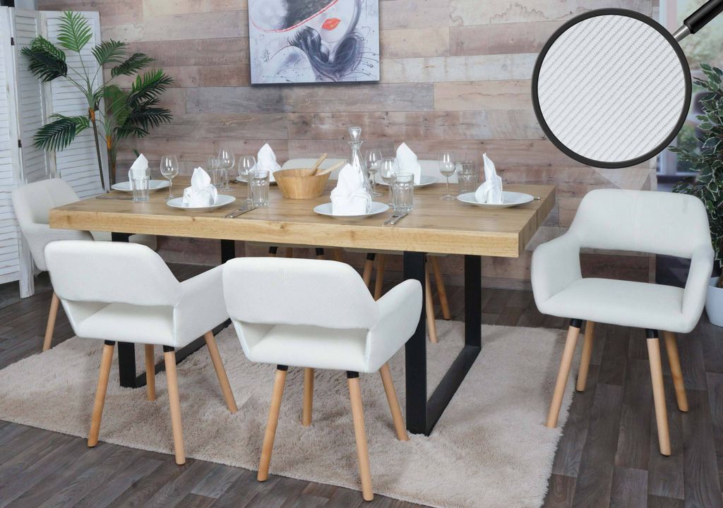 6er-Set Esszimmerstuhl MCW-A50 II, Stuhl Küchenstuhl Polsterstuhl, Holz Stoff/Textil Cord (400g/m²) MVG creme-weiß