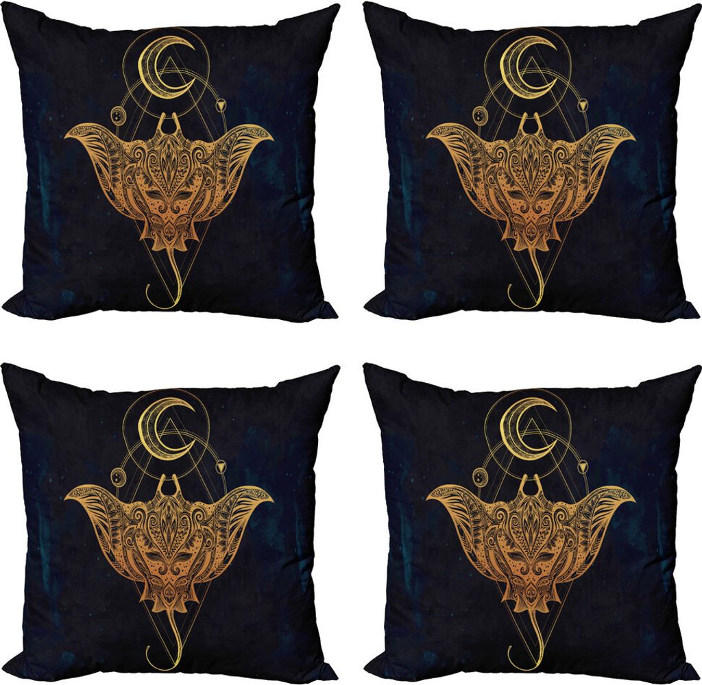 ABAKUHAUS Stachelrochen Kissenbezug Set (4 Stück), Seegeschöpf Bild, Moderner Doppelseitiger Digitaldruck, 50 cm x 50 cm, Petrol Blau und Gelb