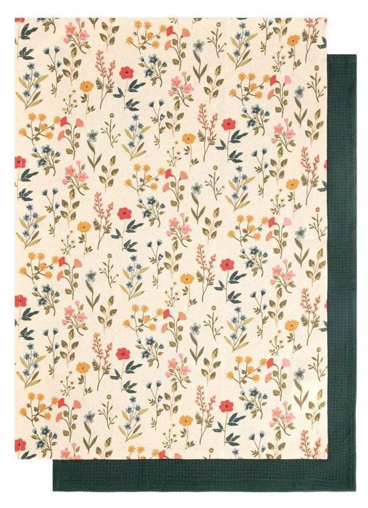 HOMLA FARIN Küchentuch-Set in Blumen + Waffel 2*45x65 cm Produktbild 
