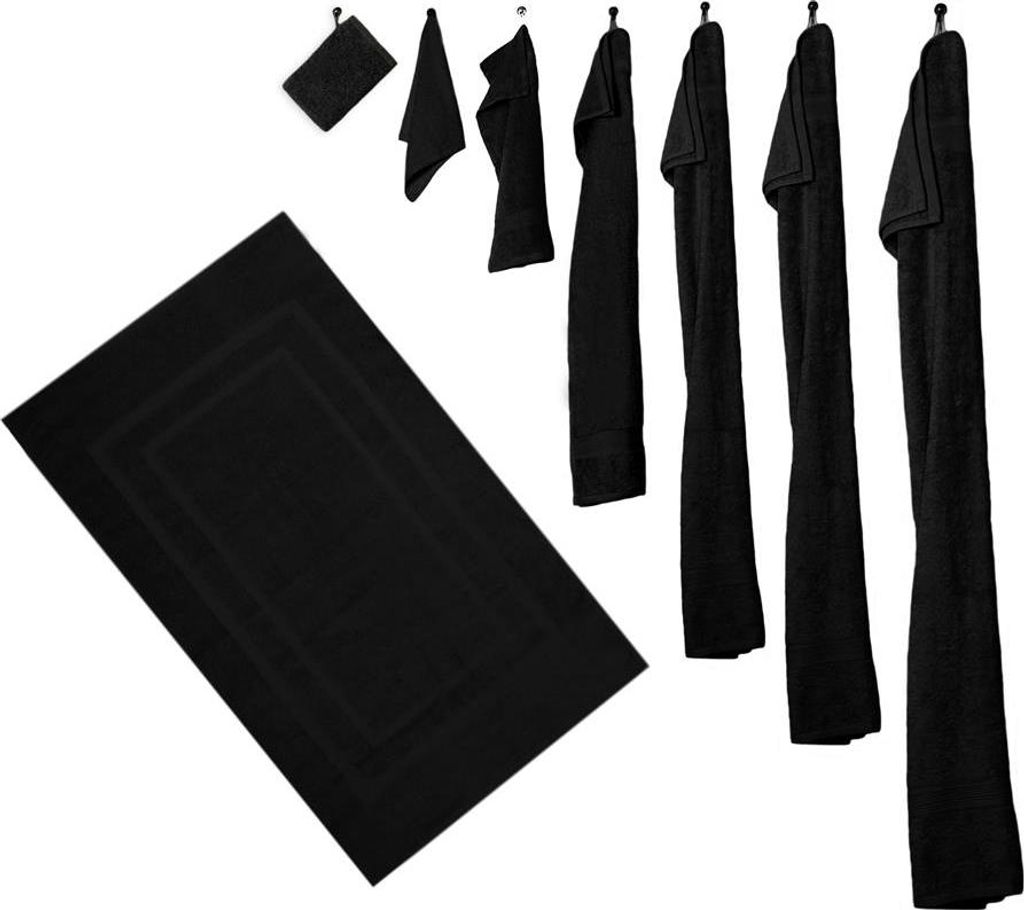 8er Set - 4 Duschtücher, 4 Handtücher - Schwarz