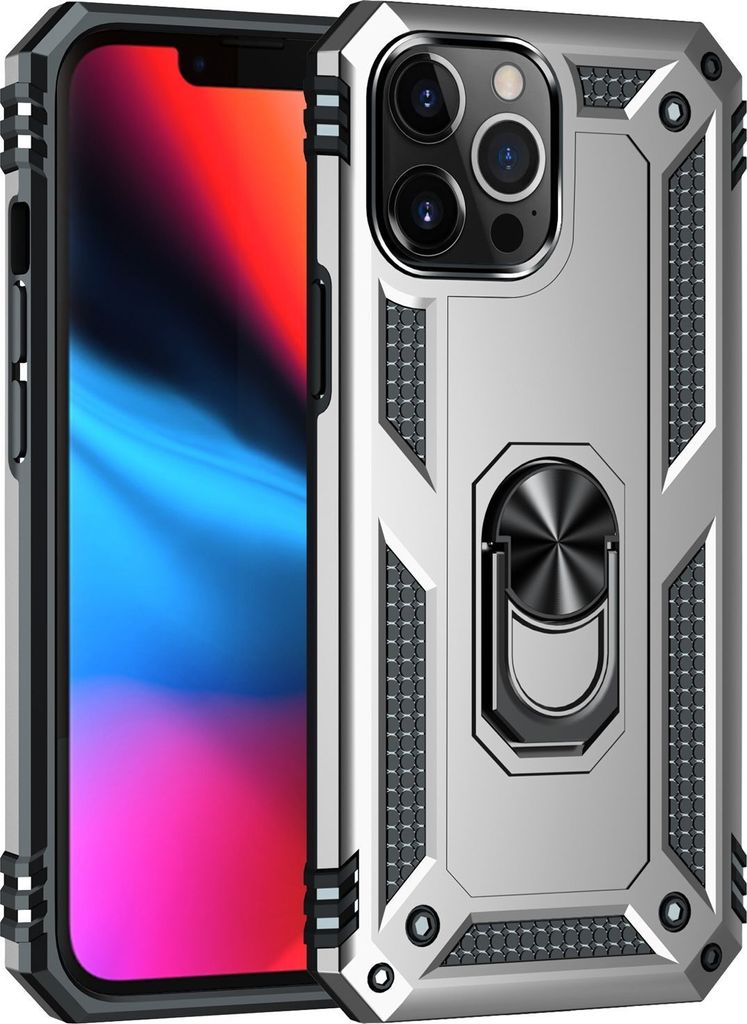 Mobigear Armor Ring iPhone 13 Pro Max Hülle Hardcase Backcover Stoßfest mit Ringhalter - Silber