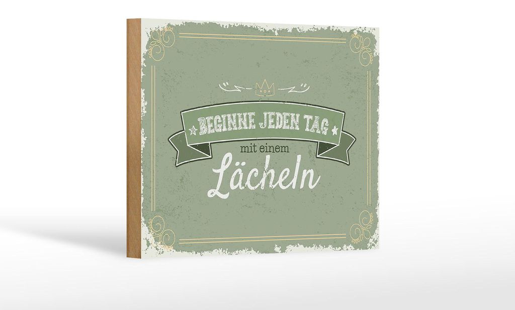 Holzschild Spruch Beginne jeden Tag mit dem Lächeln 18x12 cm