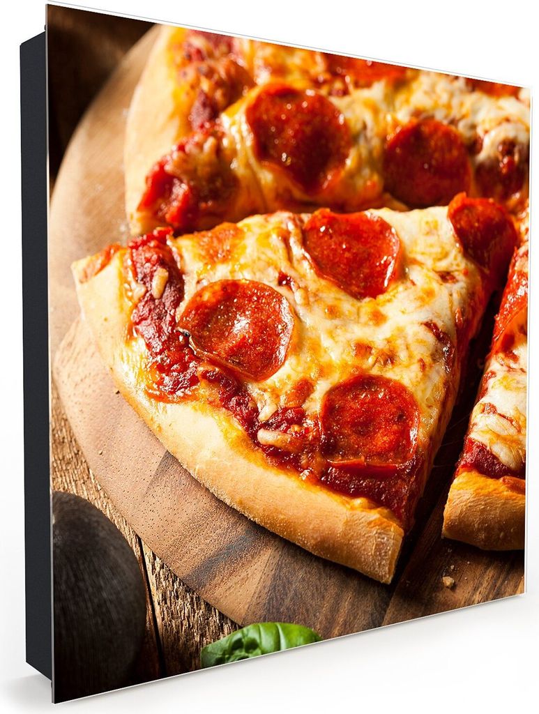 Nachbildung-Schlüsselkasten, Magnetpinnwand und Memoboard mit Glasfront Motiv Pizzaecke