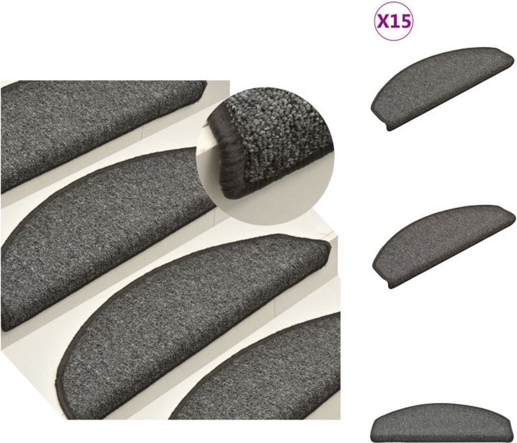 vidaXL Treppenmatten 15 Stk. Dunkelgrau 65x24x4 cm - Stufenteppiche