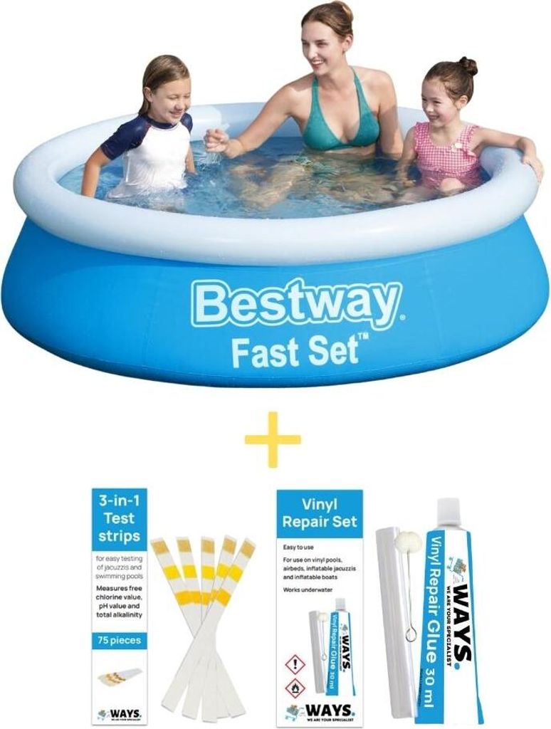Bestway Pool - Fast Set - 183 x 51 cm - Inklusive 75 Teststrips und Reparaturset