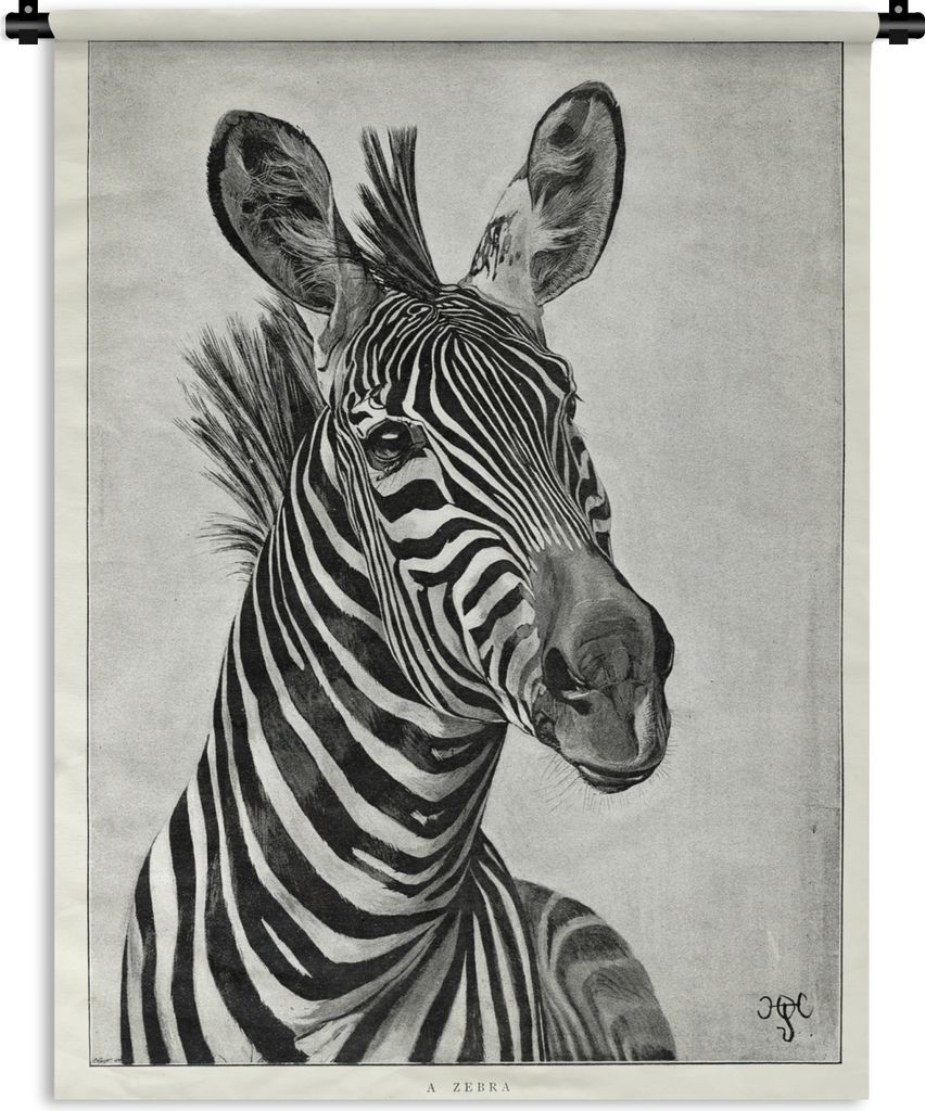 MuchoWow Wandteppich Wandbehang Eine schwarz-weiße Illustration eines Zebras 120x160 cm Tapisserie Dekoration Wandtuch - Wohnzimmer - Moderne