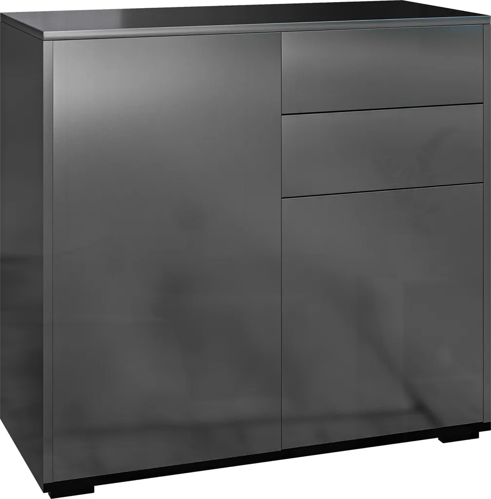 HOMCOM Buffet Noir Brillant 79x36x74 cm avec 2 Tiroirs et 2 Placards