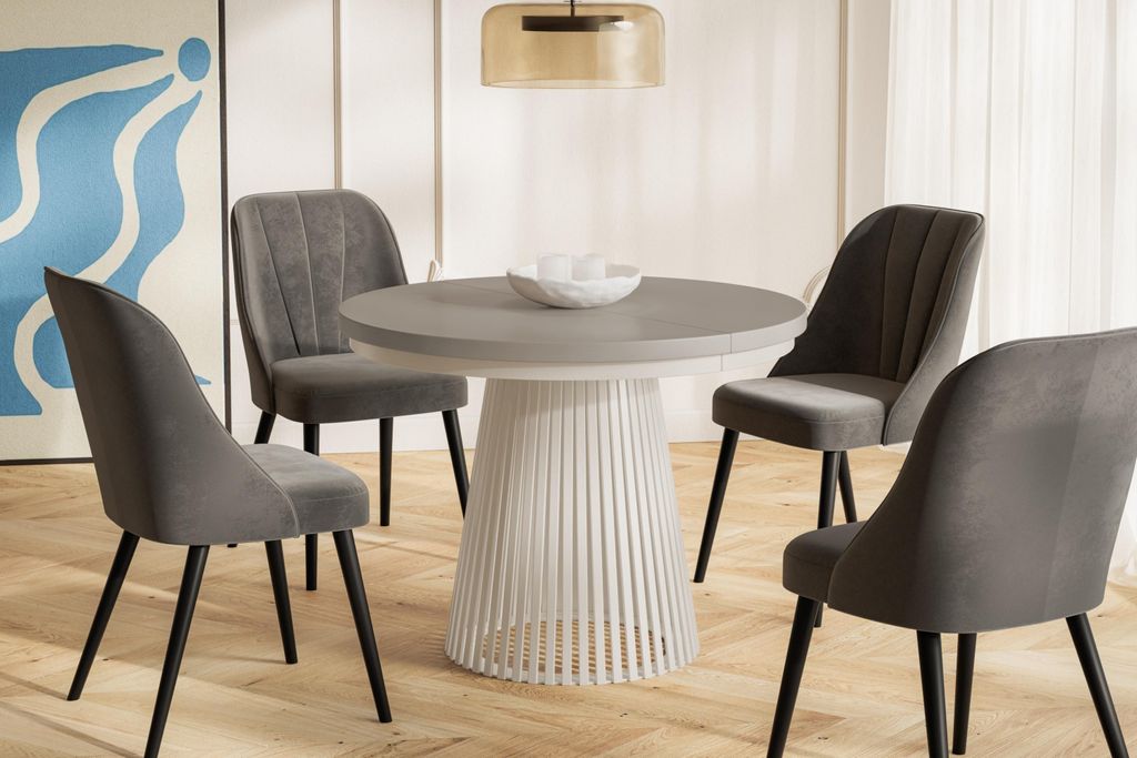 Runder Esstisch Ausziehbar - Wohnzimmertisch und Küchentisch - Tisch mit Stabile Metallbeine - Durchmesser 100 cm - Grau - Kollektion Nero