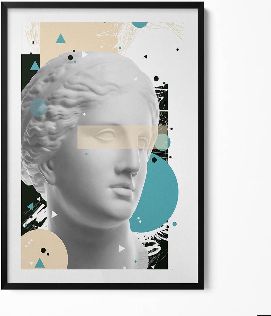 Abstraktes Porträt einer antiken Frauenskulptur– Wandbild mit Rahmen – Gerahmtes Bild – Wanddekoration – 70x100 cm – Schwarz Rahmen