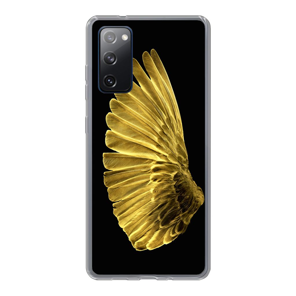 MuchoWow Handyhülle Schutzhülle Hülle für Samsung Galaxy S20 FE Goldene Flügel auf schwarzem Hintergrund Silikon Softcase Handy Hülle - Abd...