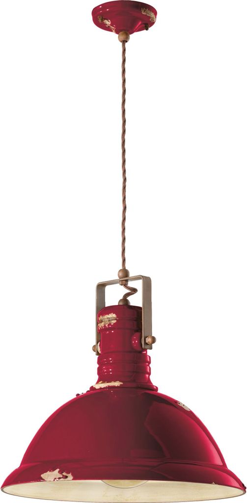 Pendelleuchte Keramik Metall E27 rund D: 40 cm H: max. 156 cm Bordeaux Shabby Antik Vintage Keramikleuchte