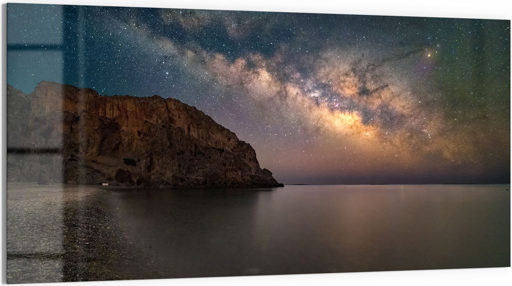 DEQORI Glasbild Echtglas 100x50 cm 'Kosmische Küstenlinie' Wandbild Bild modern Deko