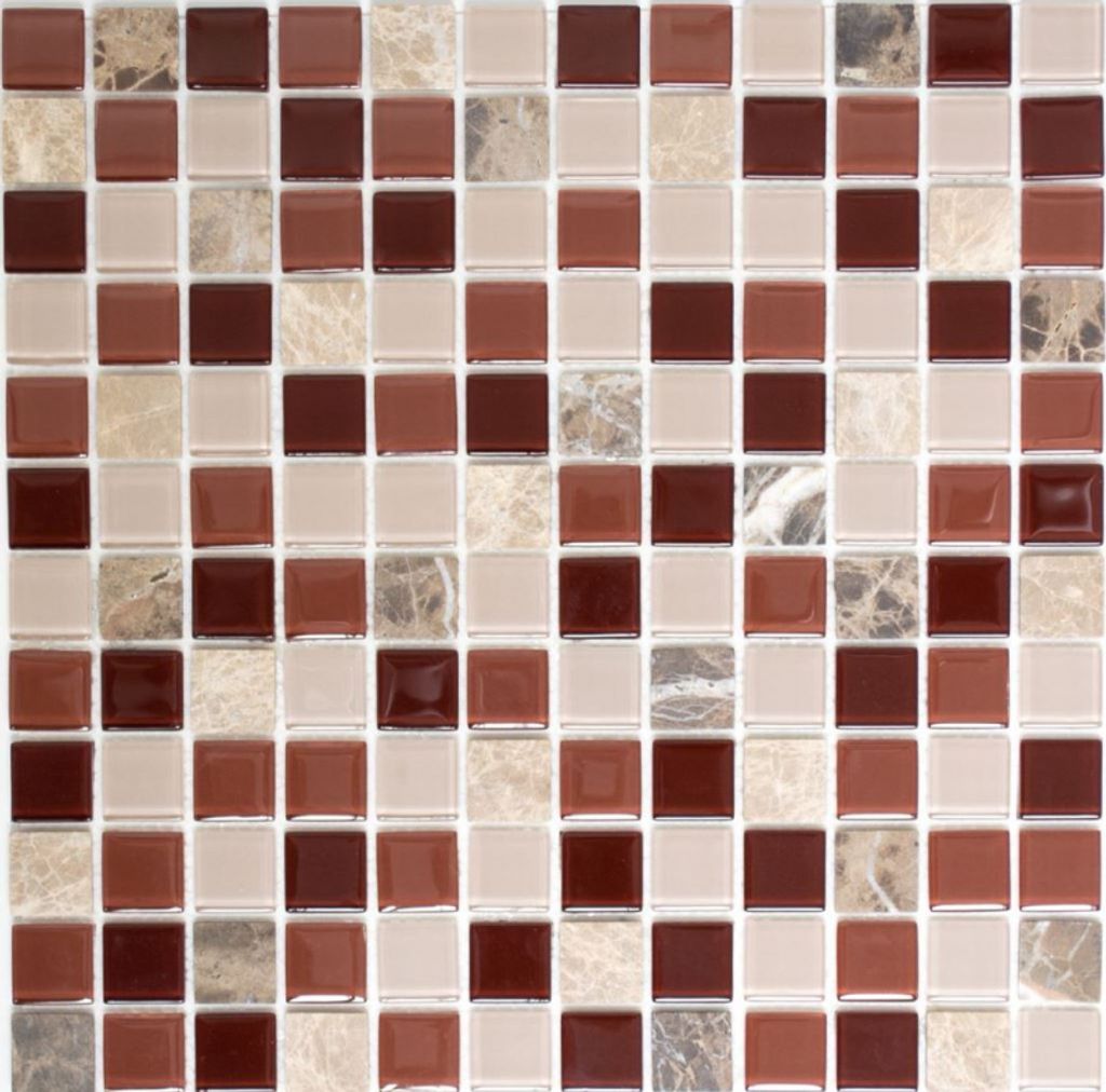 Mosaikfliese selbstklebend Transluzent Stein beige braun Glasmosaik Crystal Stein beige braun emperador MOS200-4M352