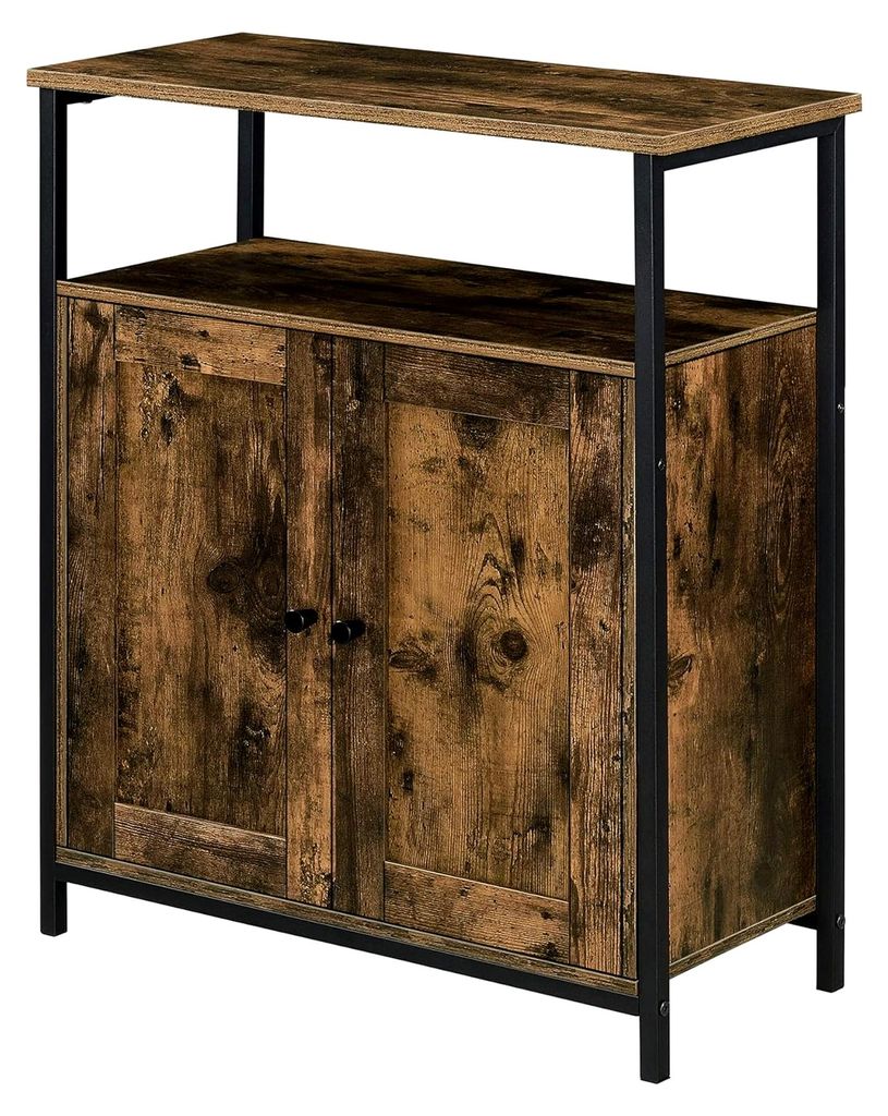 Beistelltisch Aremark mit Schrankfächern Nachttisch mit Ablage Kommode 79x60x30cm Dunkler Holzton