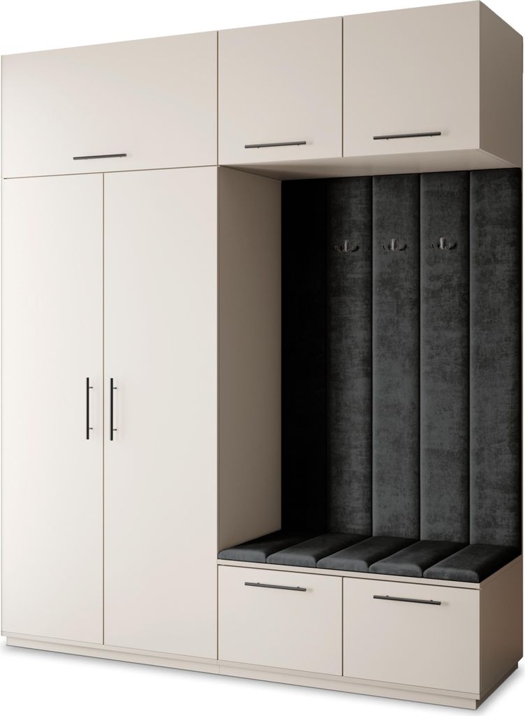Masseno Garderobe-Set REMA 200/240/60 cm Modern Garderobenschrank Kaschmir, Veloursstoff MONOLITH 95 (Schwarz)