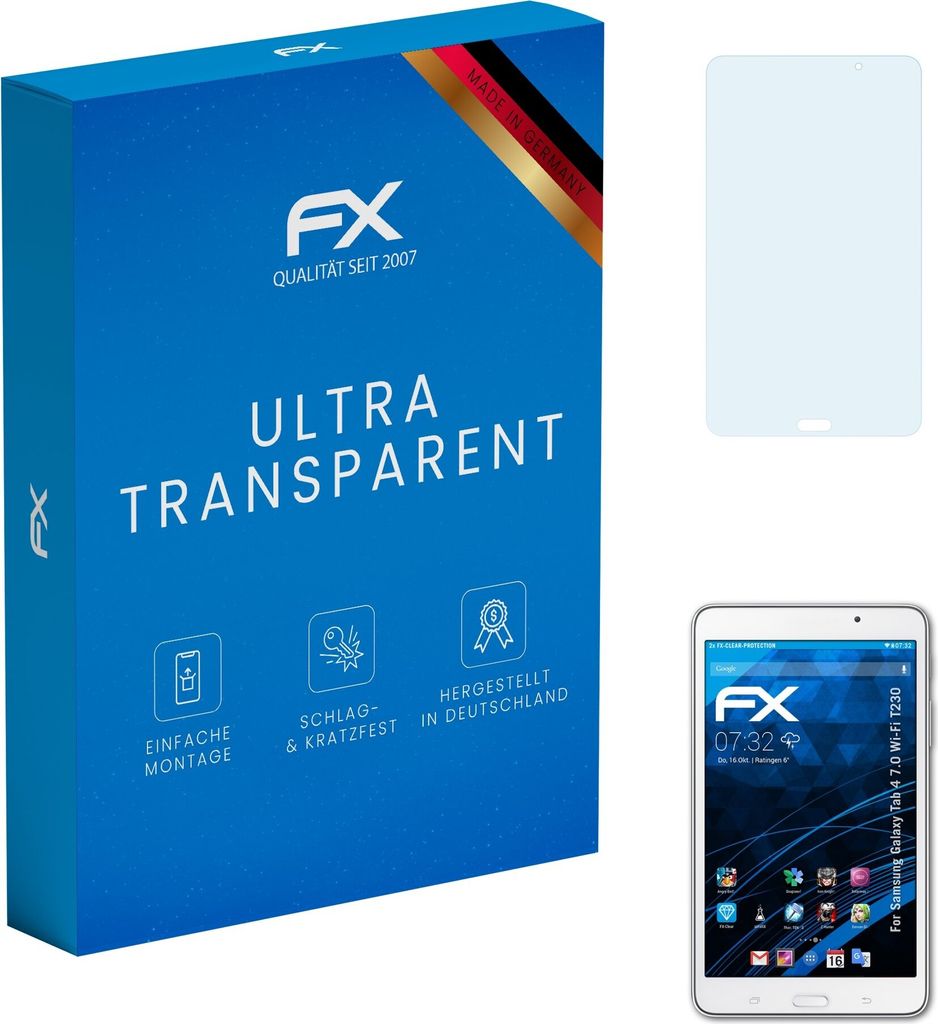 atFoliX FX-Clear 2x Schutzfolie kompatibel mit Samsung Galaxy Tab 4 7.0 (Wi-Fi T230) Displayschutzfolie