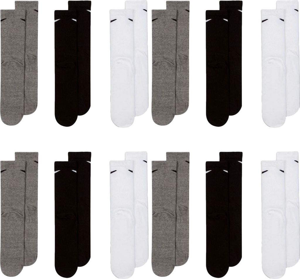 6 Paar Nike Everyday Lightweight Crew SX7676 Tennis Socke - Farbe: weiß grau schwarz - Größe: 46-50