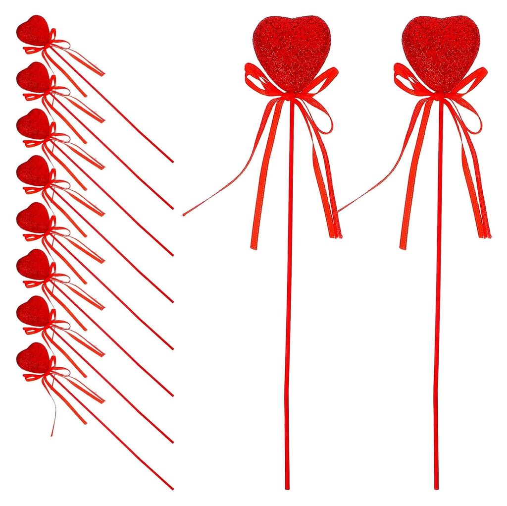 10 Stück Rote Herzstecker mit Glitzer und Schmetterlingsknoten für Blumenarrangements, Kränze und Partydekoration zum Valentinstag