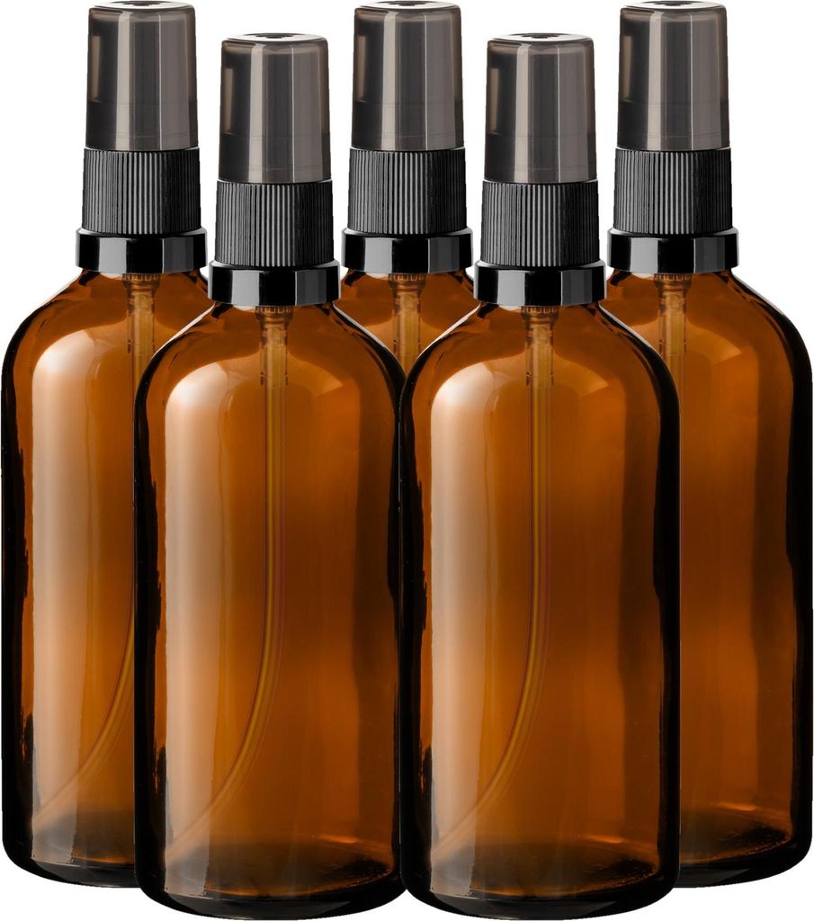 5x Braune Glasflasche 100 ml mit schwarzer Pumpe Dispenserpumpe 18/415