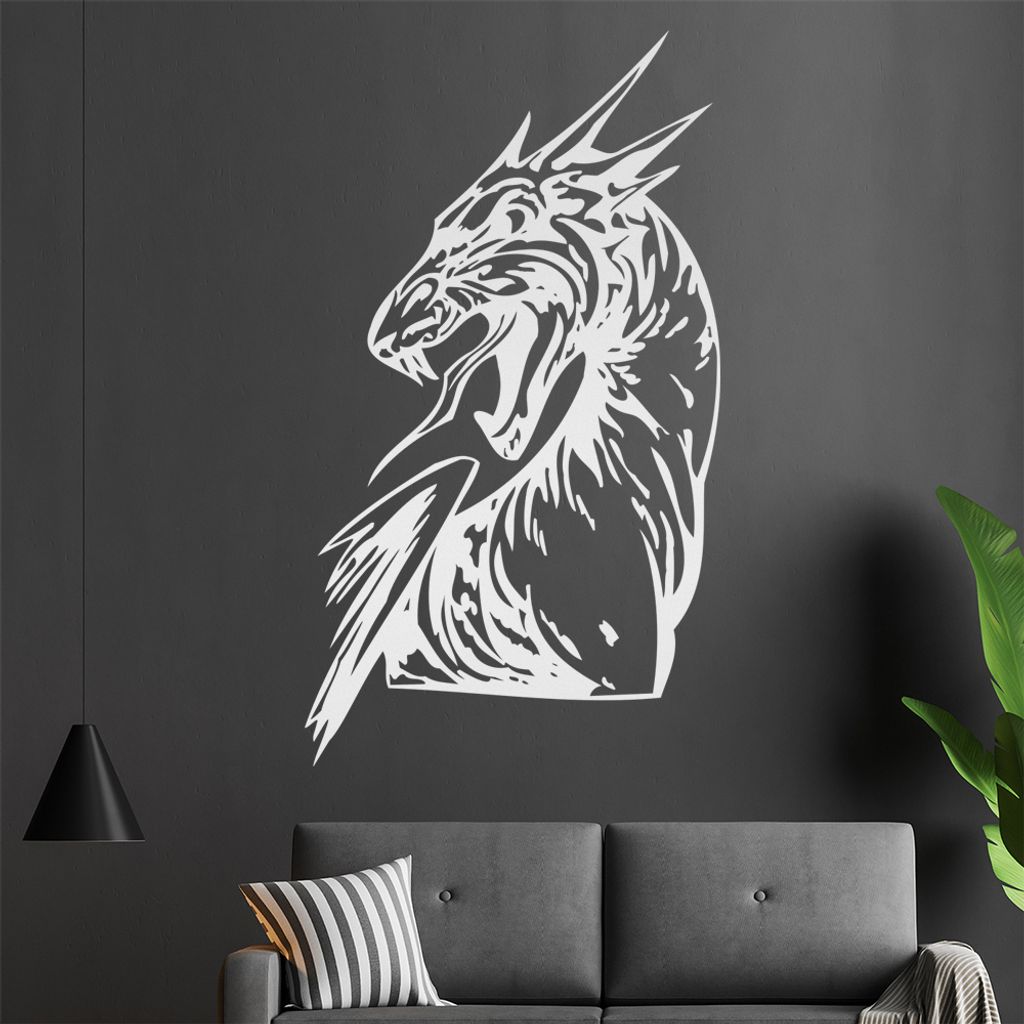 Drachen Kopf Wandtattoo in 6 Größen - Wandaufkleber Wall Sticker - Dekoration, Küche, Wohnzimmer, Schlafzimmer, Badezimmer