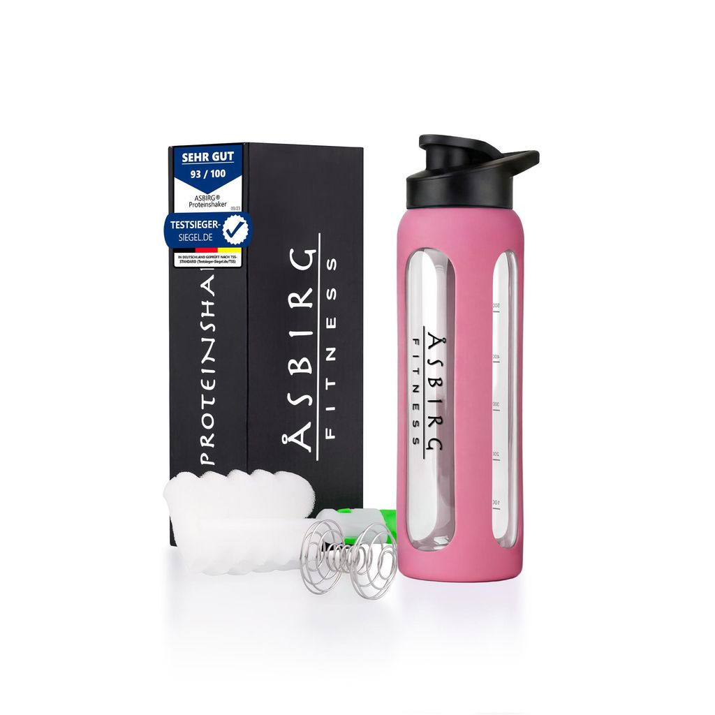 Asbirg | Glas Protein Shaker 700ml – BPA-frei, auslaufsicher & robust – Eiweiß Shaker aus Borosilikatglas – Trinkflasche für Fitness & Sport