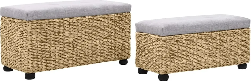 Bancs de rangement décoratifs en jonc de mer gris 2 pcs pour la maison