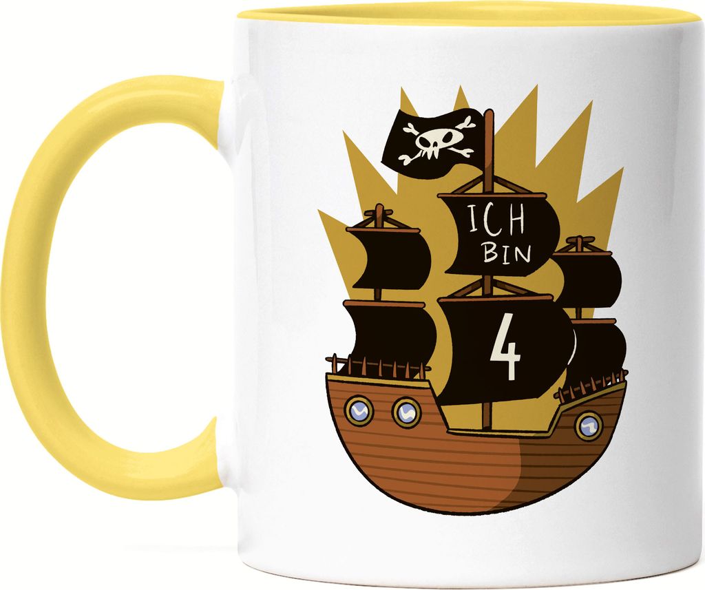 Geburtstag 4 Jahre Tasse Gelb 4 Jahre 4. Geburtstag Piraten Pirat Motto