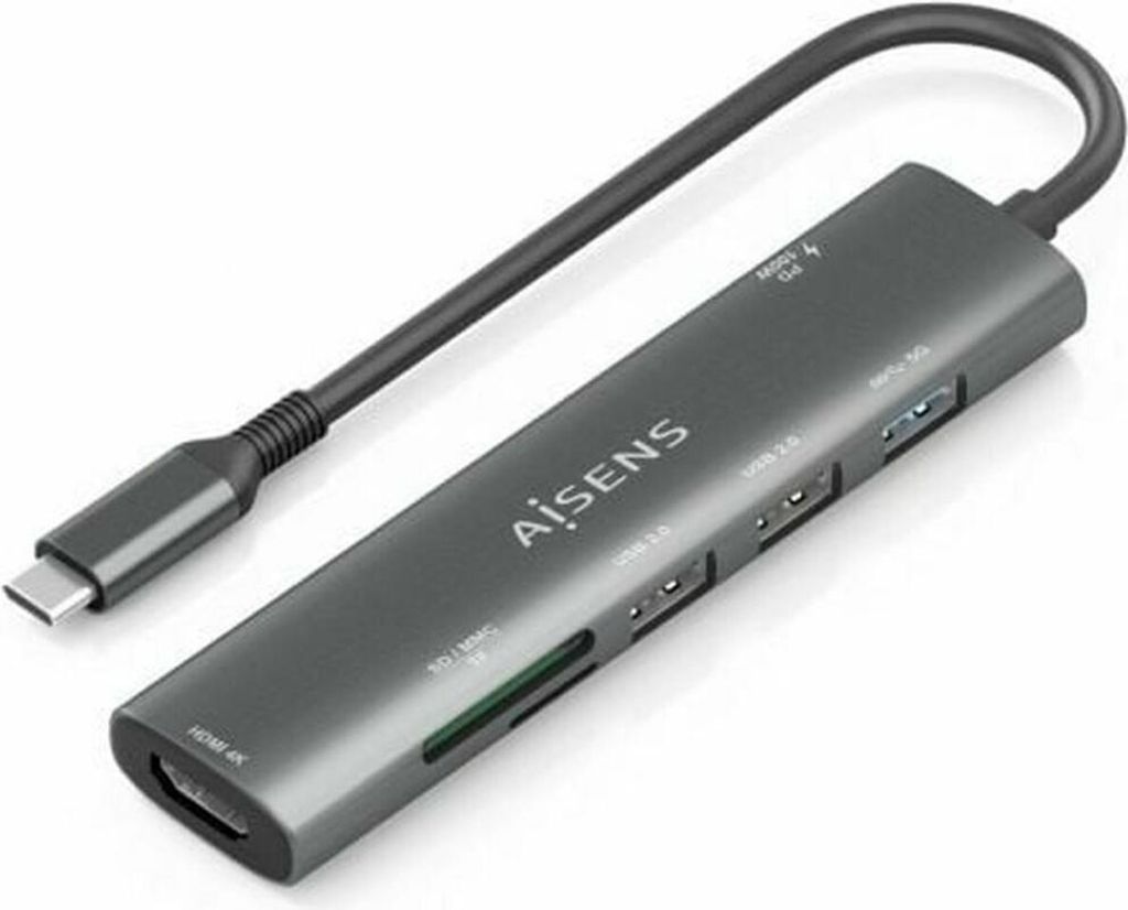 AISENS ASUC-7P027-GR, Kabelgebunden, USB 3.2 Gen 1 (3.1 Gen 1) Type-C, 100 W, Grau, MMC, MicroSD (TransFlash), MicroSDHC, MicroSDXC, RS-MMC, SD, SD...