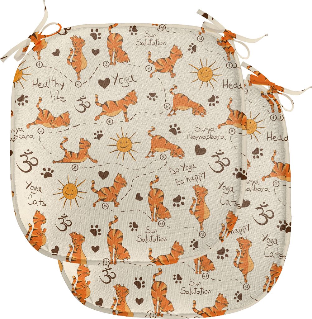 ABAKUHAUS Katze Polster für Esszimmerstühle, Kitties Doing Yoga Paws, Dekoratives wasserfestes Kissen mit Riemen für Küchensitze, 40 cm x 40 cm...