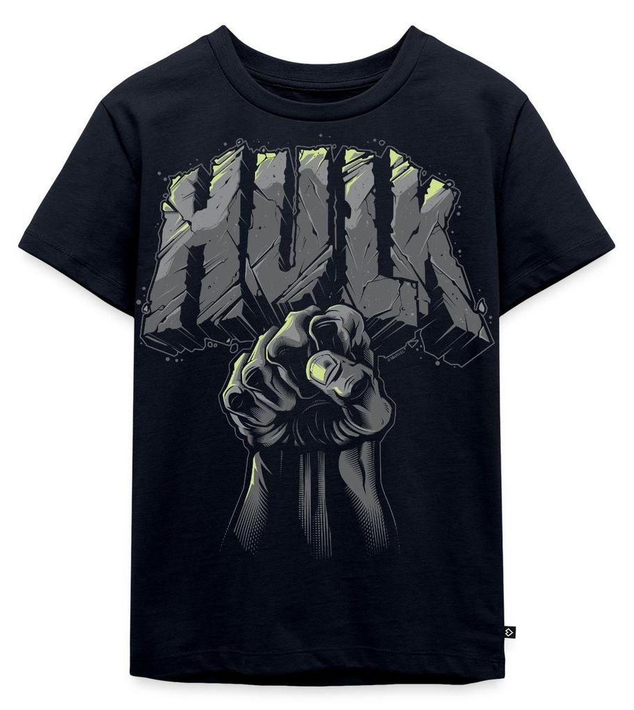 Spreadshirt Avengers Hulk Schriftzug Mit Faust Kinder Premium T-Shirt, 110/116 (4 Jahre), Navy