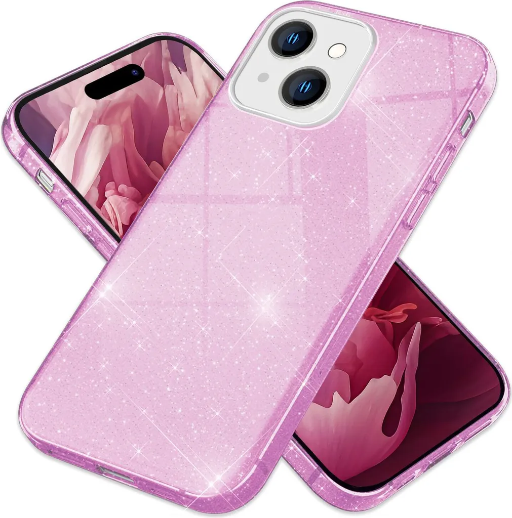 Cover iPhone 15 Plus Viola Brillantini | Protezione TPU Ibrida Lusso