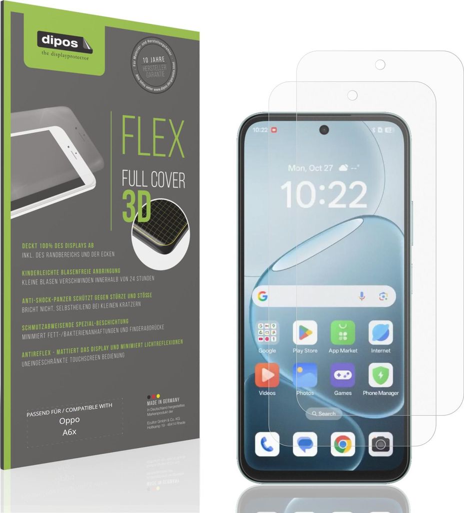2x Full Cover Schutzfolie matt für Oppo A6x Panzerfolie Anti-Shock