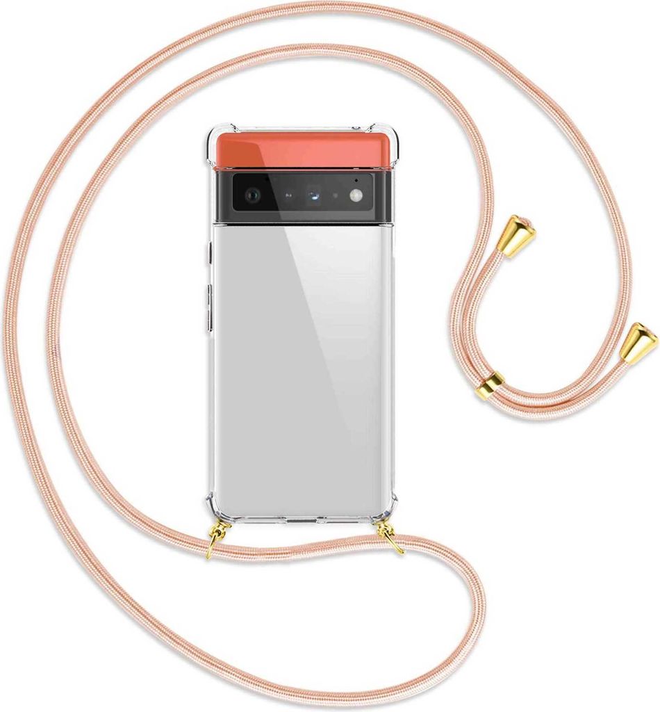 Handykette Backcover-Schutzhülle mit Band (Metall goldfarben) für Google Pixel 6 Pro - rose peach