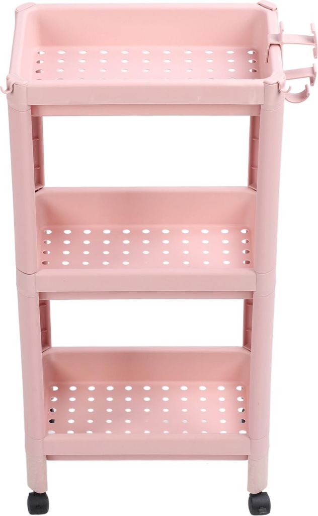 Badezimmer Boden Lagerung Regal Multi Layer stabilen haltbar stehend Regal Einheit freistehende Ecke Regal Regale Rosa 3 Schichten (mit Rädern)