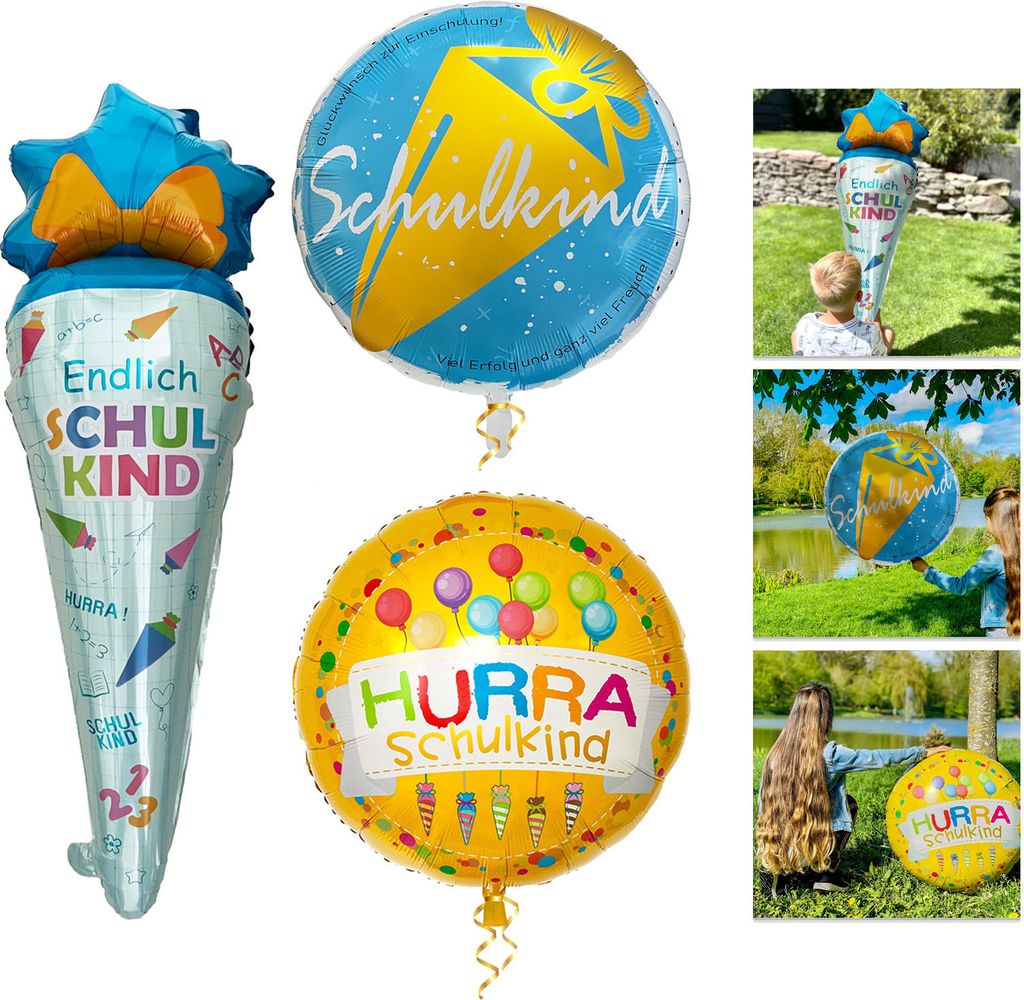 Oblique Unique 2x Schulkind + Zuckertüte Folien Luftballons Produktbild 
