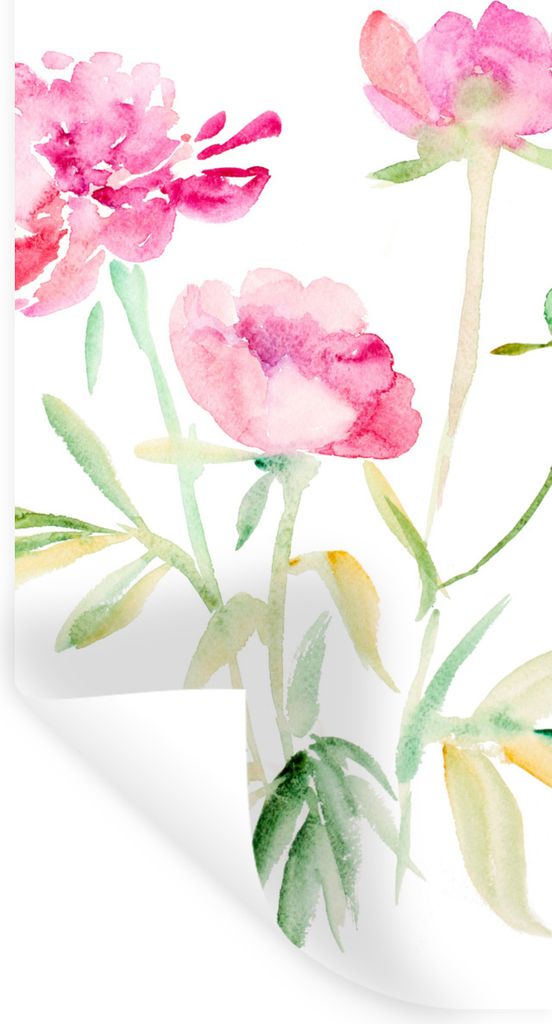 MuchoWow Wandtattoo Wandsticker Wandaufkleber Blumen - Aquarell - Rosa 60x120 cm Selbstklebend und Repositionierbar - Selbstklebend - Fototapeten