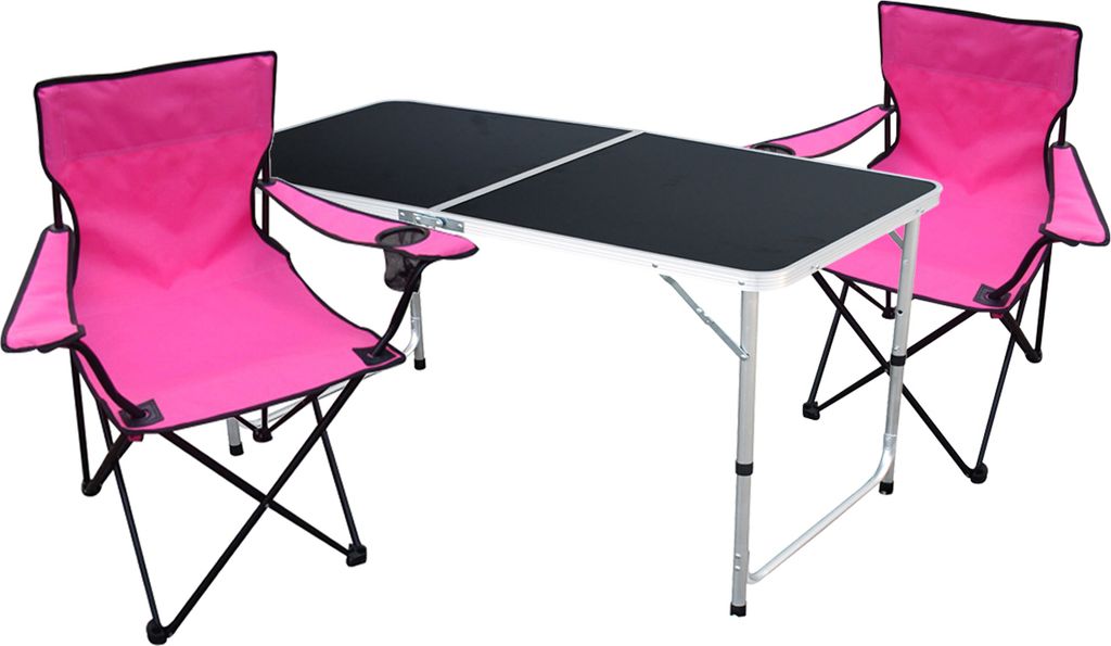 3-teiliges Campingmöbel Set Schwarz - Pink